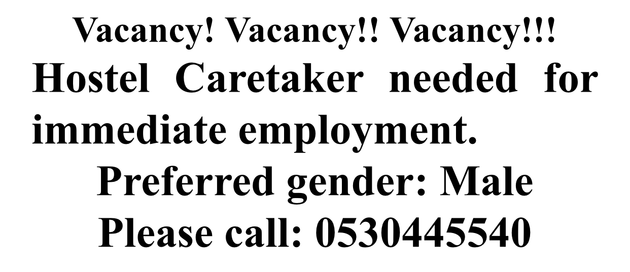 Vacancy! Vacancy!! Vacancy!!!